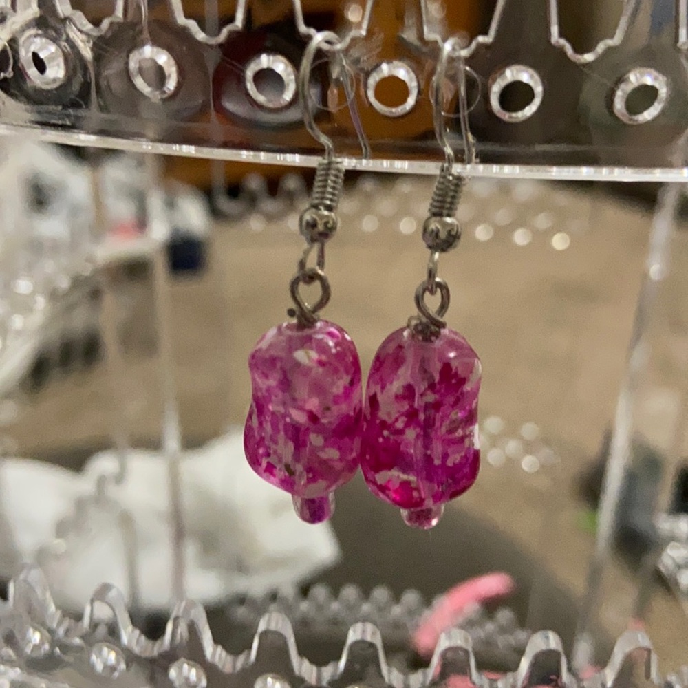 Pink earrings Plastic and glass
